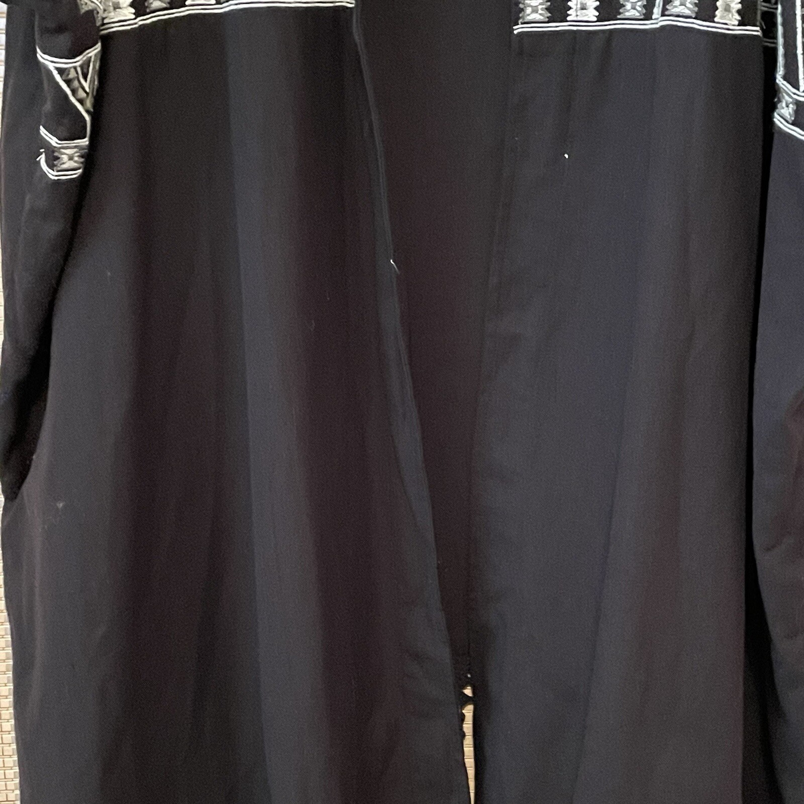 World Market Black & White Embroidered Kaftan Poncho Tribal Fringe Boho OSFM
