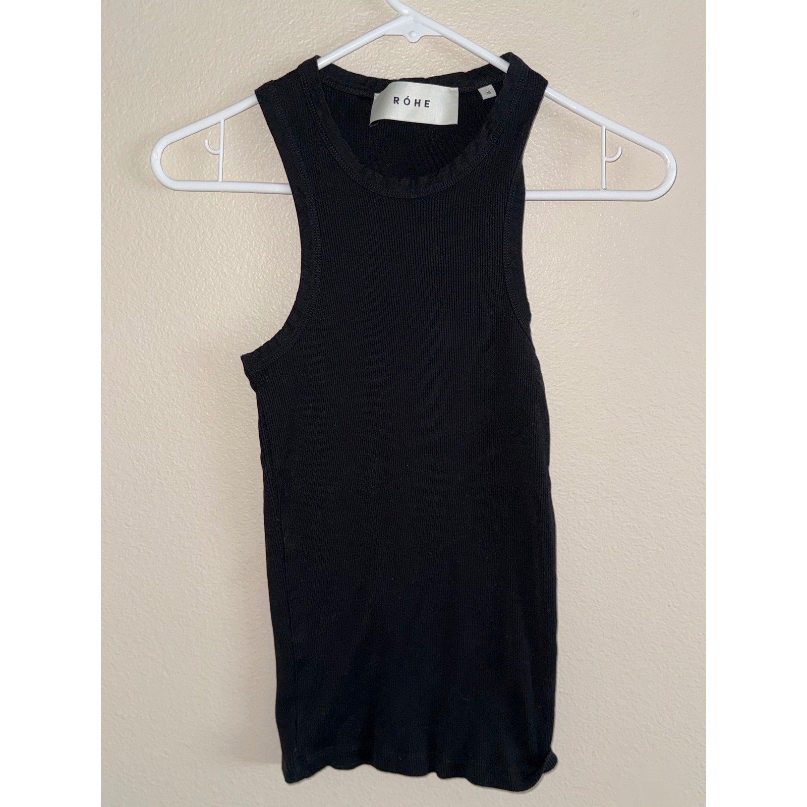 Rohe Black Ribbed Cotton Racerback Tank Top Size 38 Made in Portugal