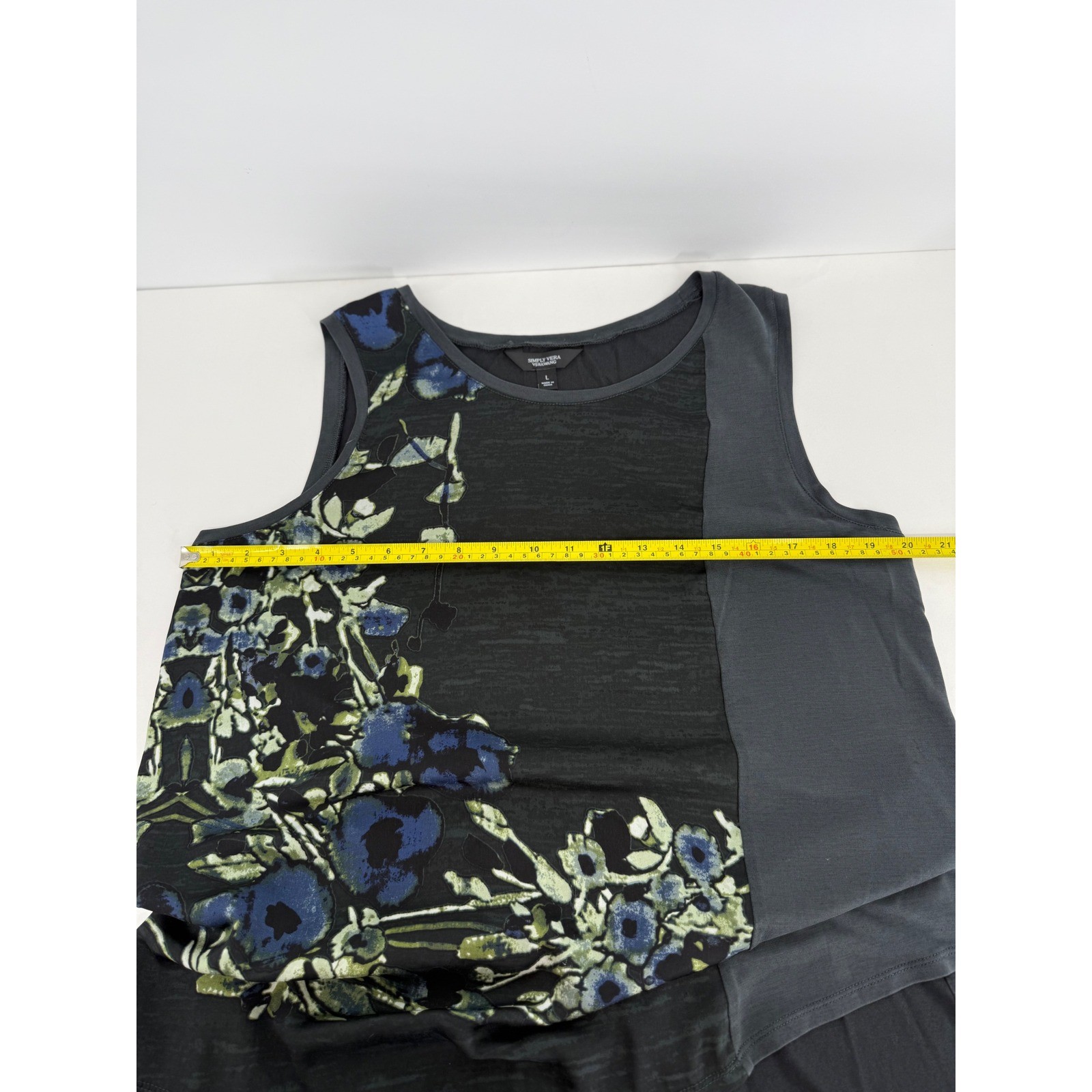 Simply Vera Vera Wang Womens Floral Mixed Media Tank Top Charcoal Grey Sz L