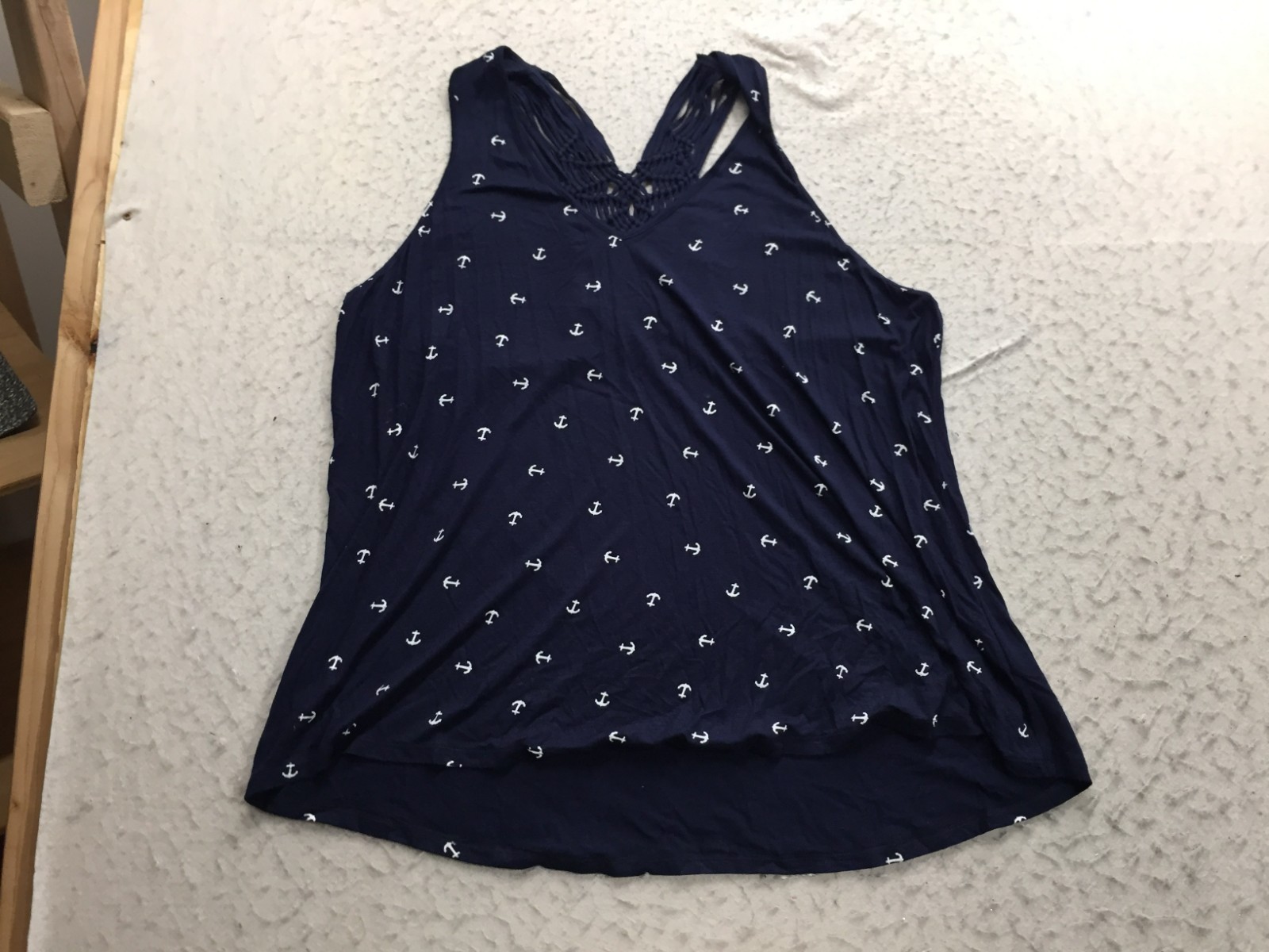 Maurices Tank Top Plus Size 2X Dark Blue White Anchors All Over V Neck Rope Back