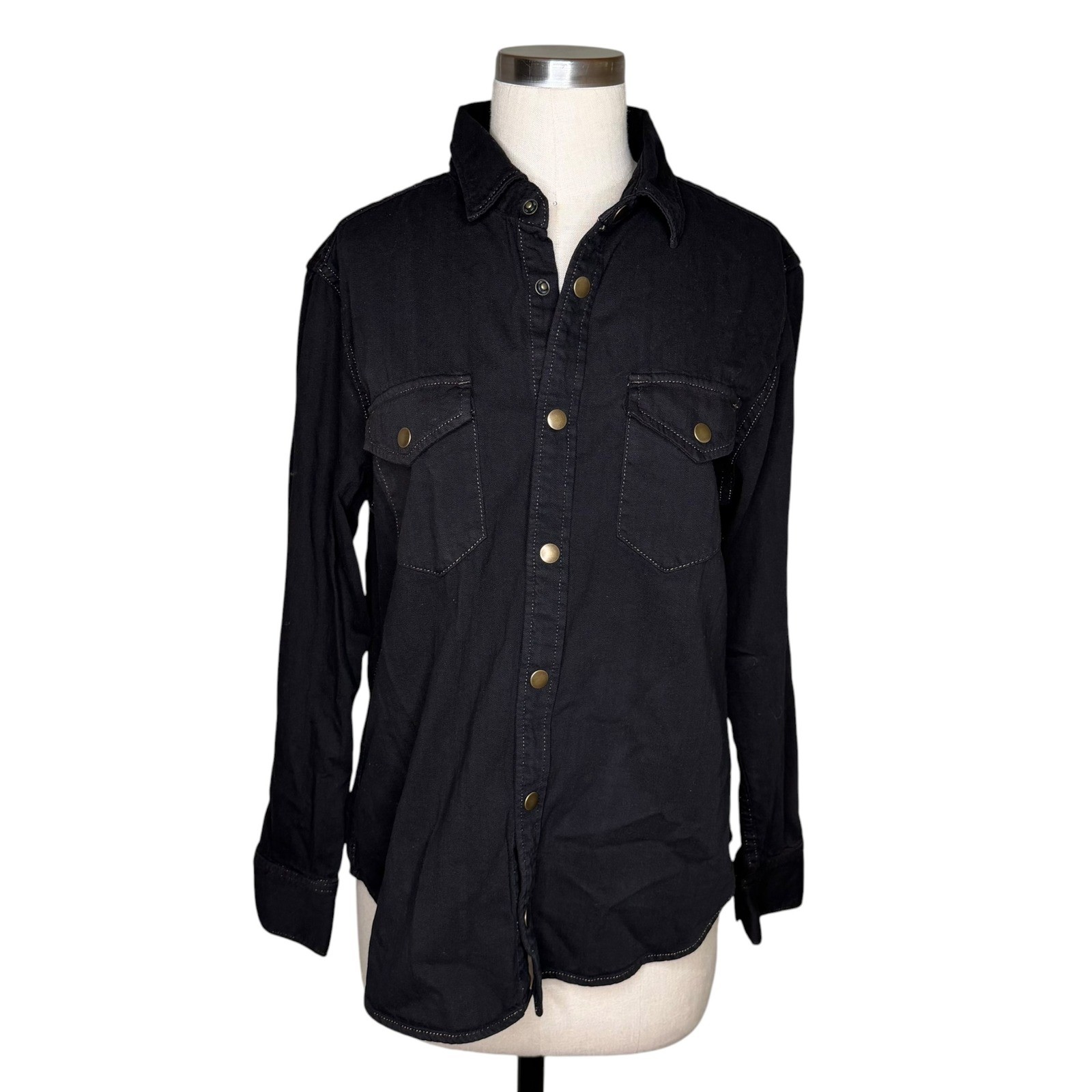 BILLY REID Shoals Denim Shirt Black Western Snap Front Women’s Large Excellent