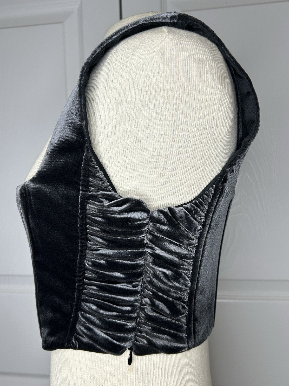 ZARA Black Velvet Ruched Zip Corset Style Square Neck Crop Top Size M