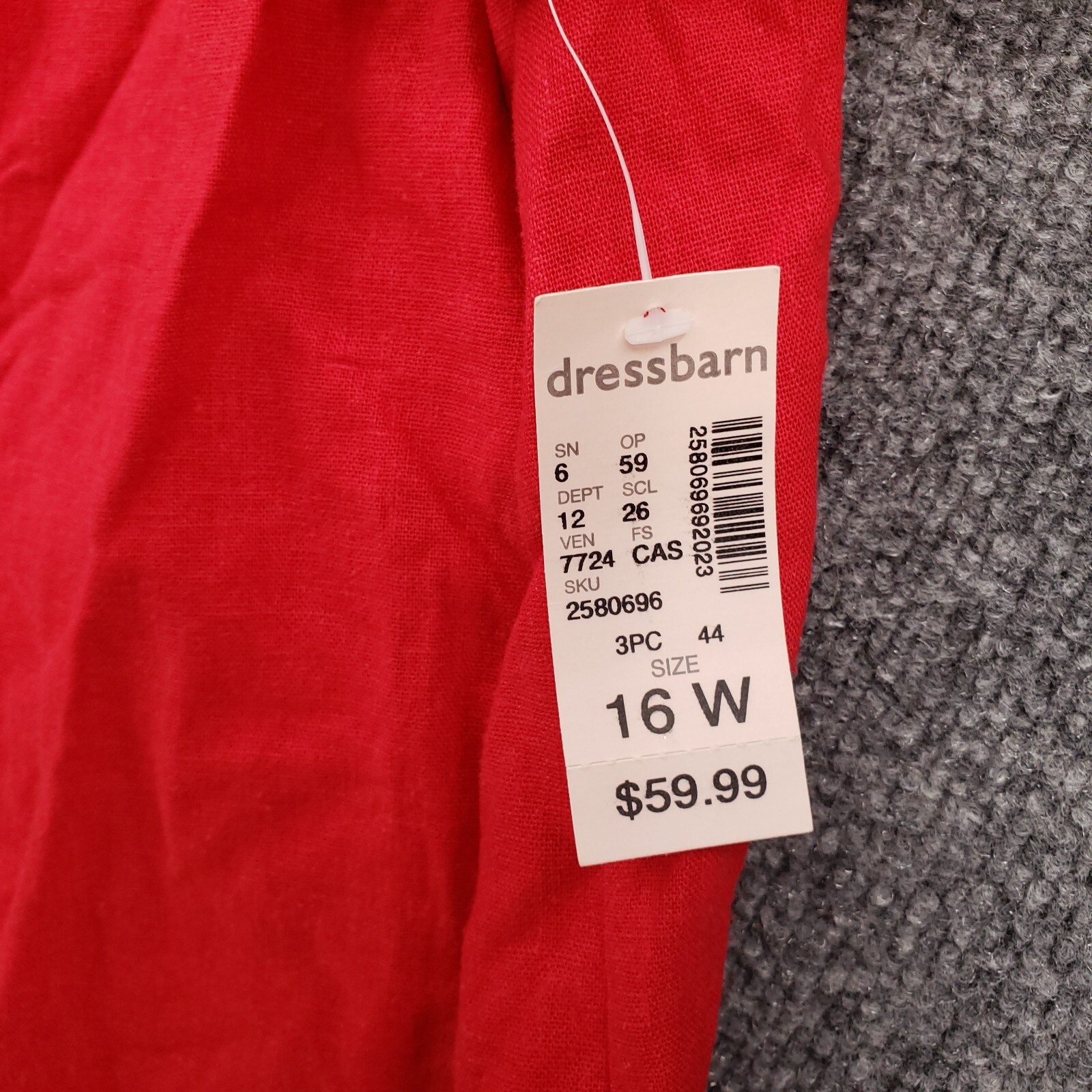 NEW Dressbarn Top Womens 16W Plus Red Linen Blend Rhinestone Button Short Sleeve
