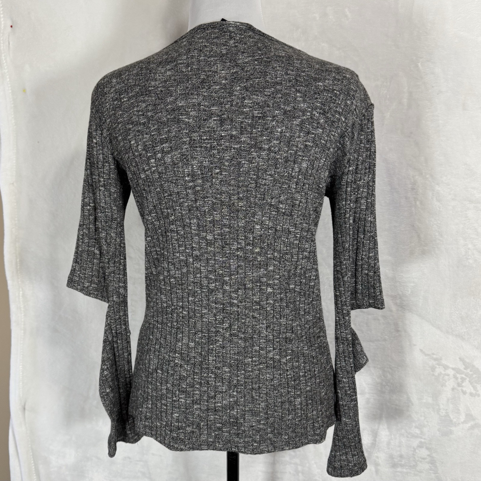 Lot of 2 Ribbed Knit Long Sleeve Fitted Tops Size XS Cut Out Stretch Minimalist