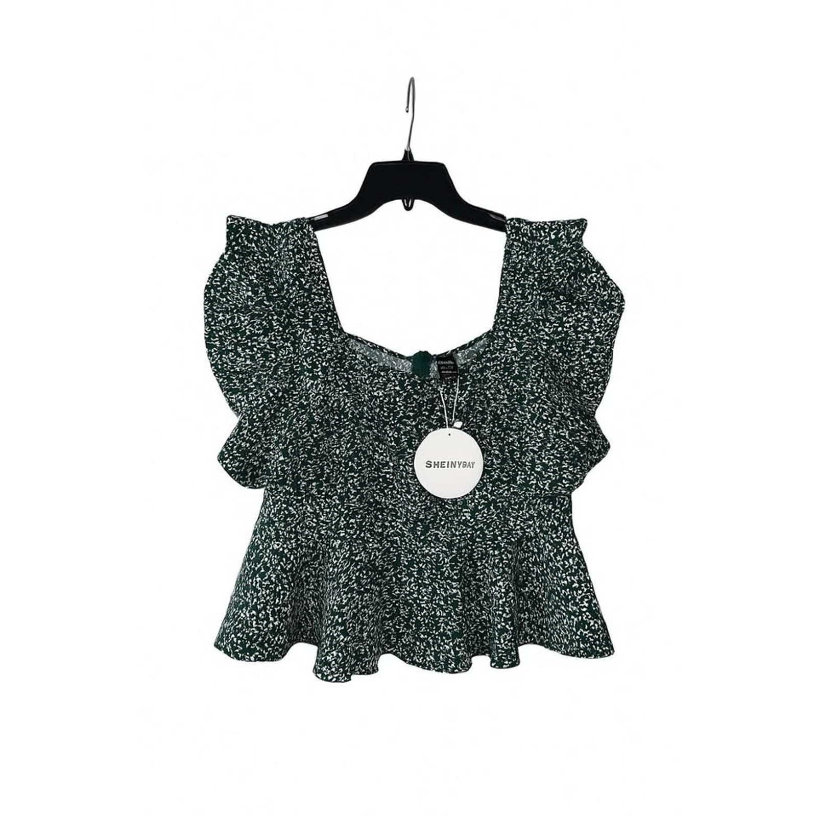 SHEIN Vacay Green Ruffle Peplum Blouse