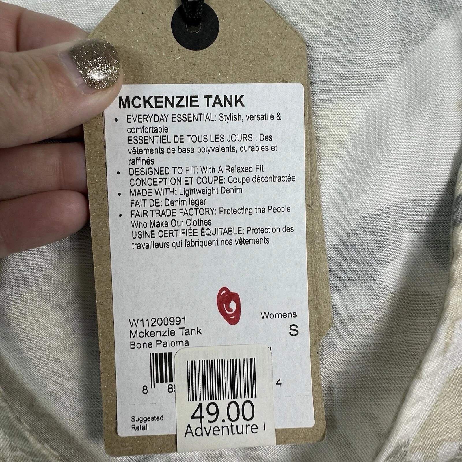PRANA McKenzie Tank Womens S Bone Paloma Tropical Leaf Relaxed Fit Linen Blend