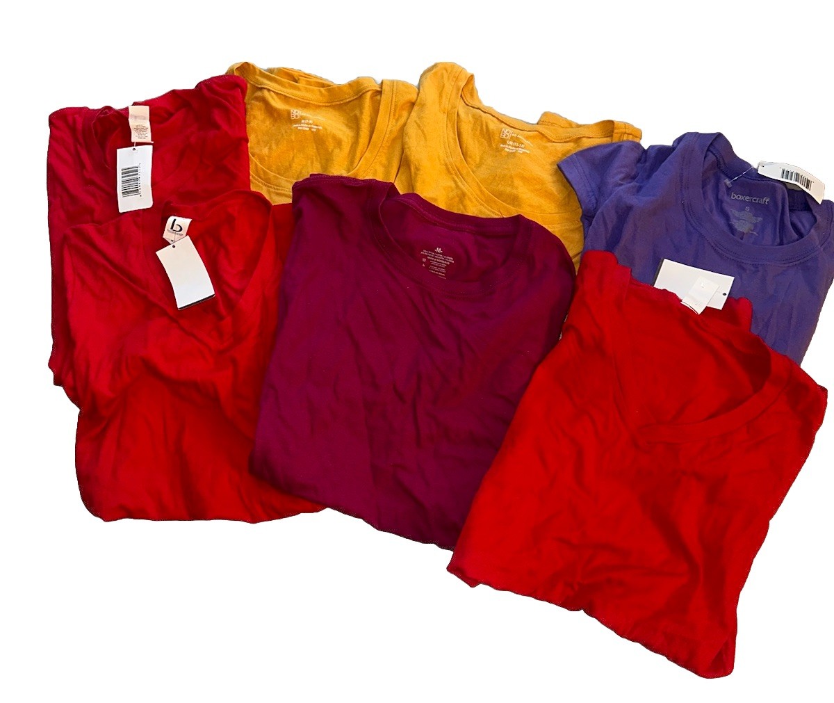 Lot 7 Womens T-Shirts Short Sleeves Crew V-Neck Craft Mix NEW Gold Red Purple