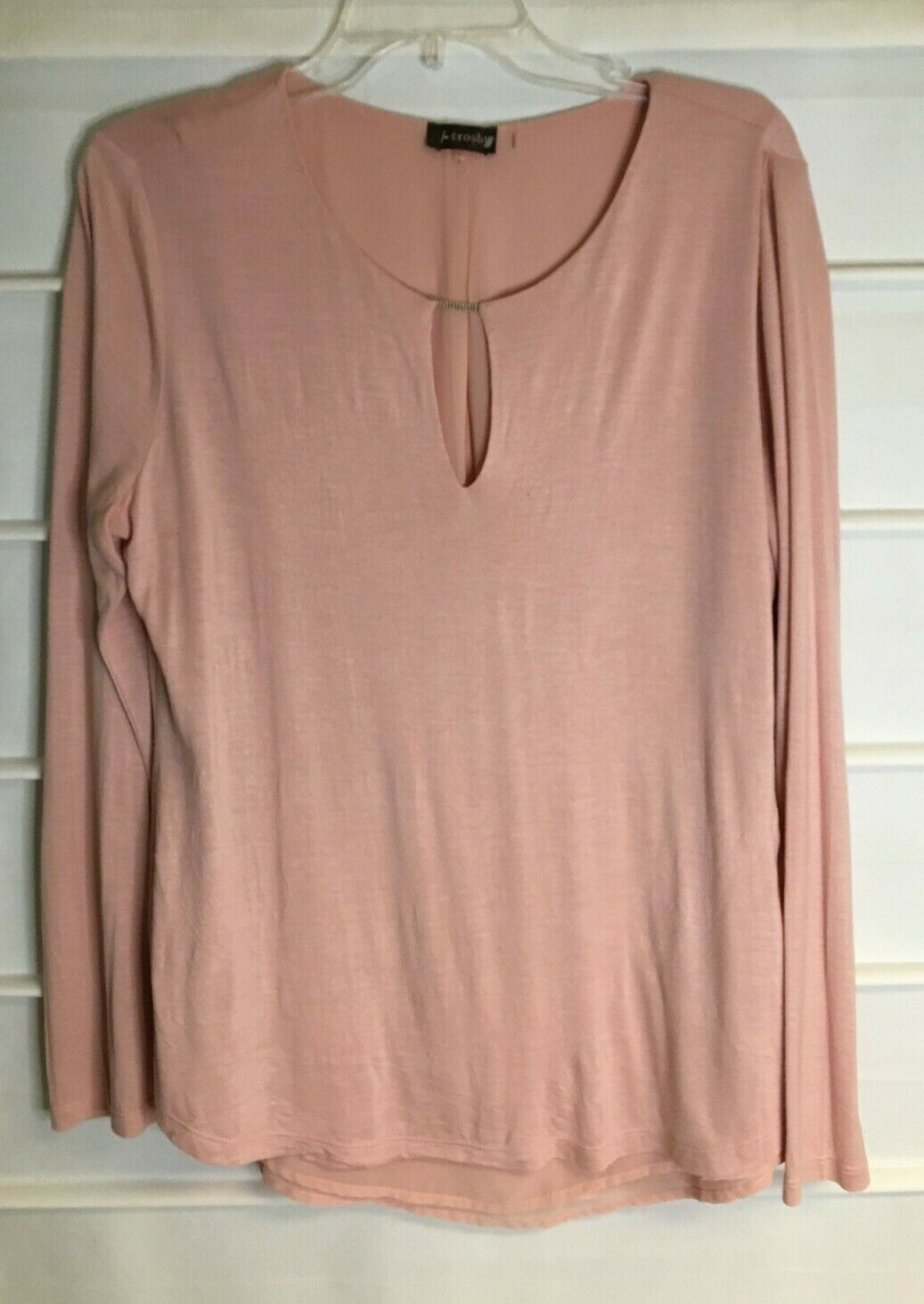 Crosby Pink Rayon Polyester Blend LS Blouse w/ Keyhole Neckline Large EC!