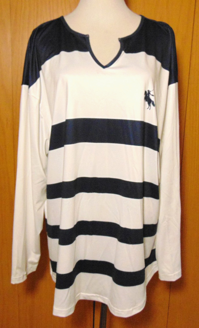 SHEIN EMERY ROSE WOMENS BLUE, WHITE STRIPED STRETCH LONG SLEEVE SHIRT TOP~2XL