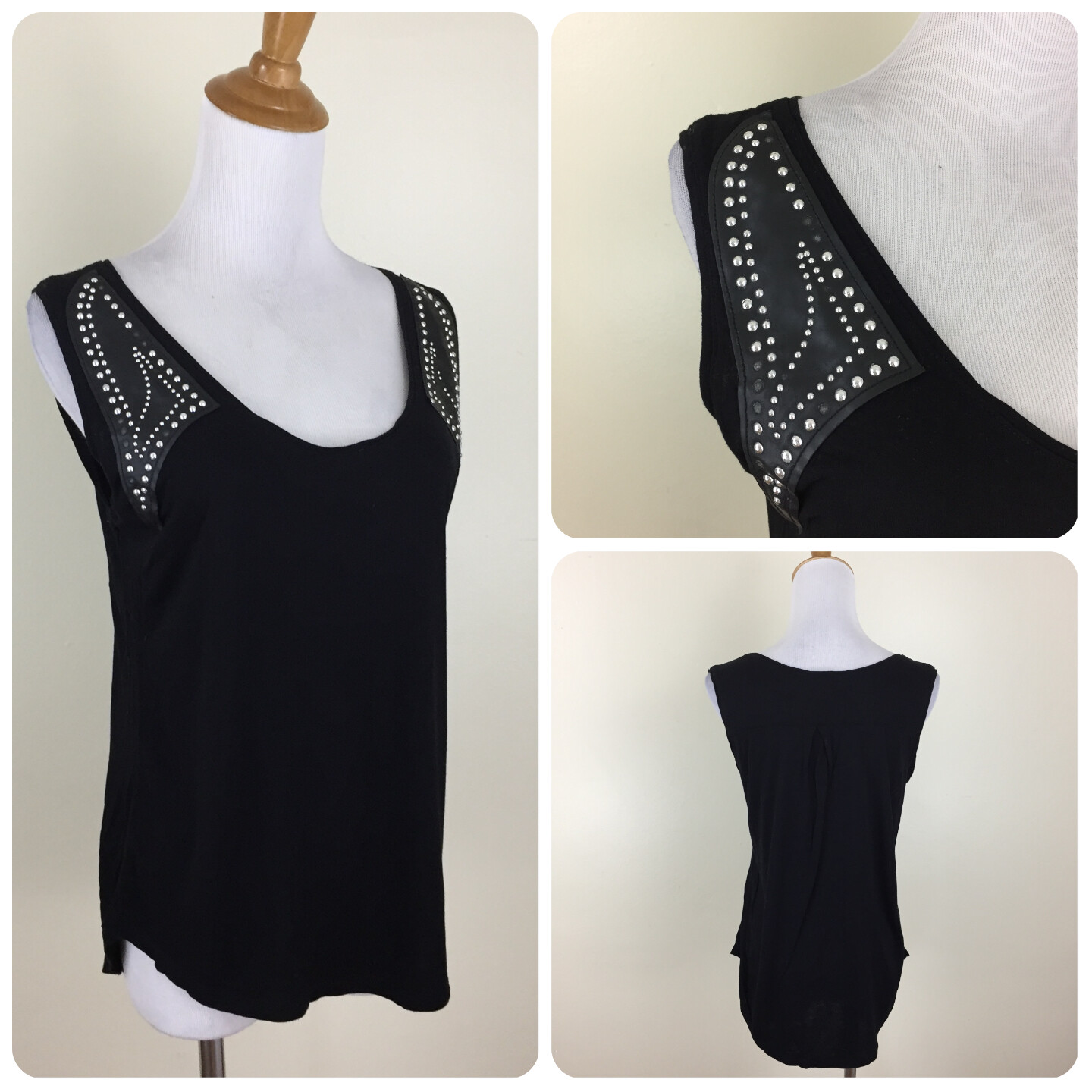 ZARA W&B Collection Men’s sz Small Black Silver Studded Shoulder Straps Top