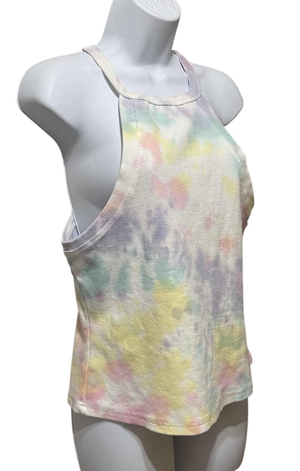 Chelsea & Violet Rainbow Tie-Dye Washed Ribbed Halter White Tank Top sz XXL NWT