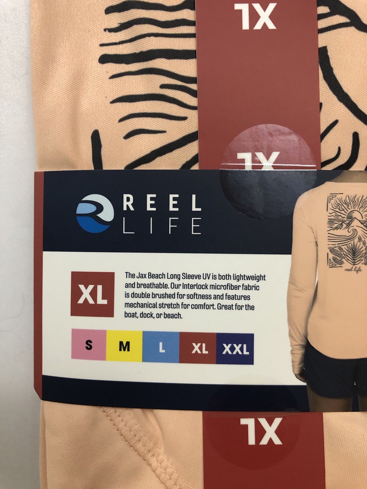 Reel Life 1-Pack Jax Beach Long Sleeve UV Protective Women’s Shirt Peach Size XL