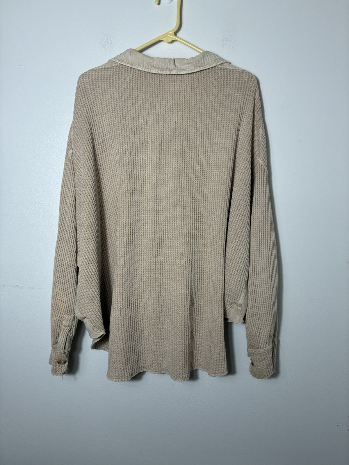 Free People One Scout Shacket Cotton Waffle Knit Button Front XS Oversized Boho