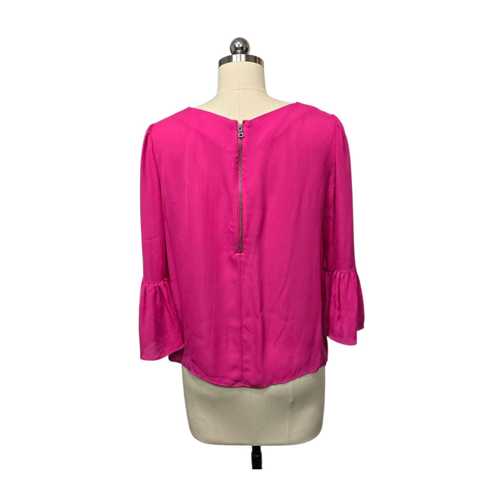 Alice + Olivia Shirt Womens Medium Pink 100% Silk Bell Sleeve Back Zip Blouse