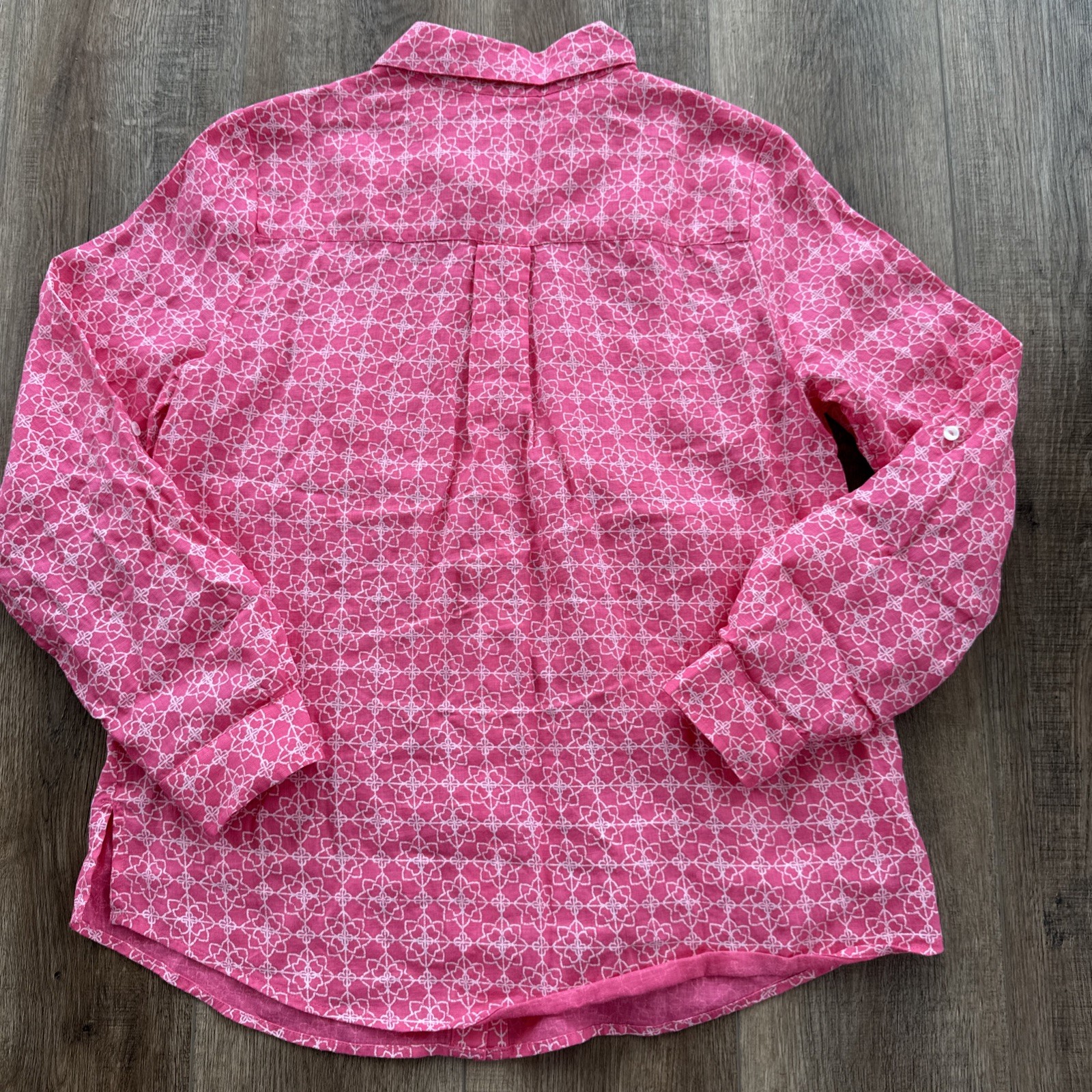 Charter Club Linen Luxury Medium Blouse Tunic Pink Button Women’s C5