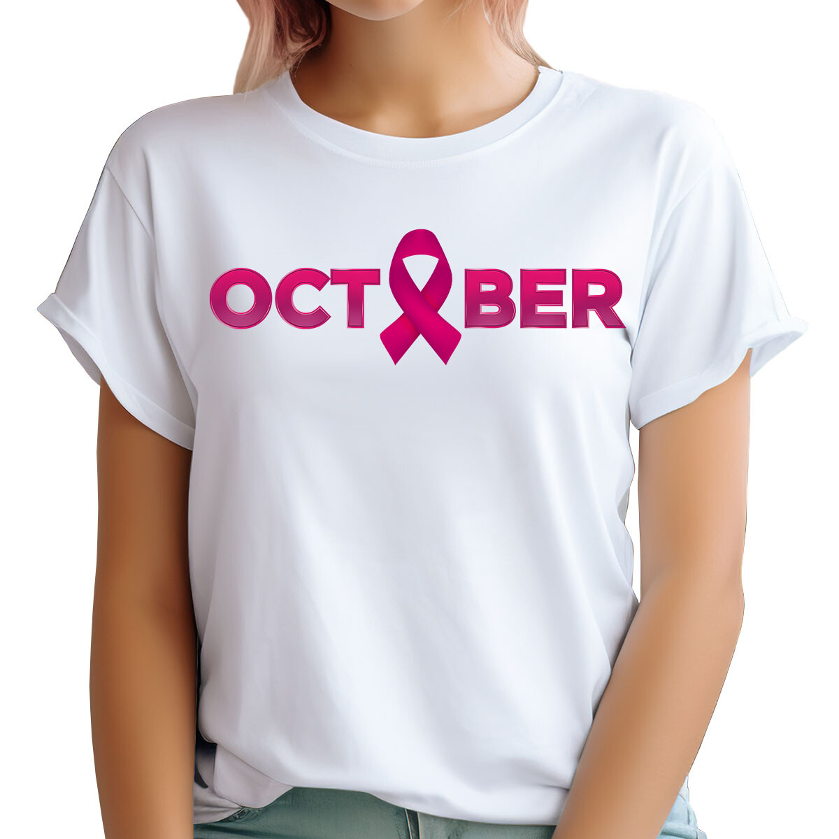 Breast Cancer Awareness Pink Ribbon October 2024 Womens T-Shirt #BC