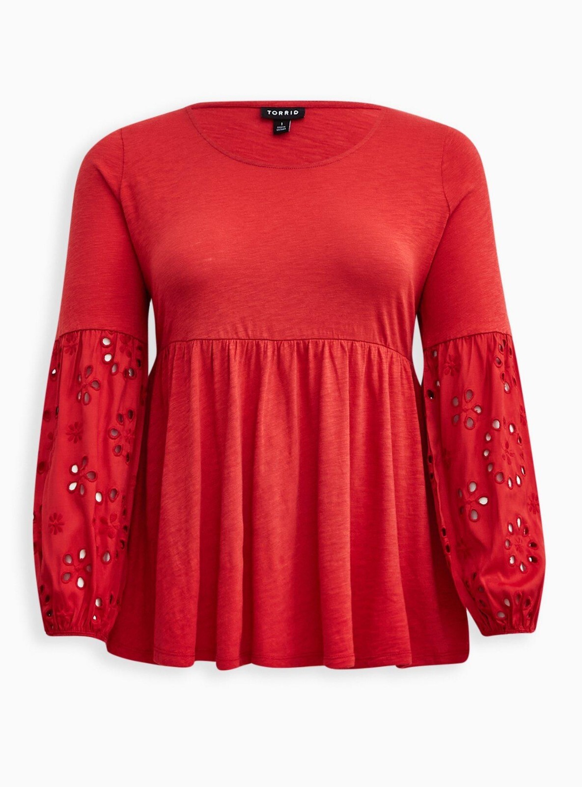 Torrid Modal Slub Scoop Neck Eyelet Sleeve Inset Top Red 2 2X 18 20 #H95584