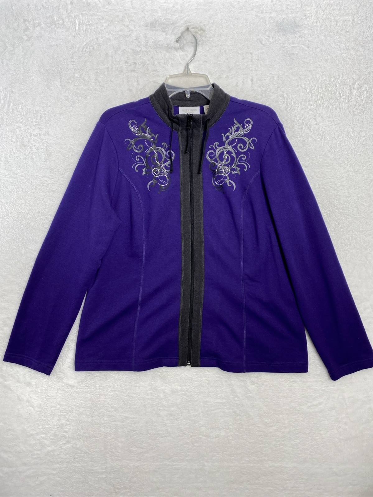 Weekends by Chico’s Woman’s L Purple Embellished Long Sleeve Full Zip Jacket/Top