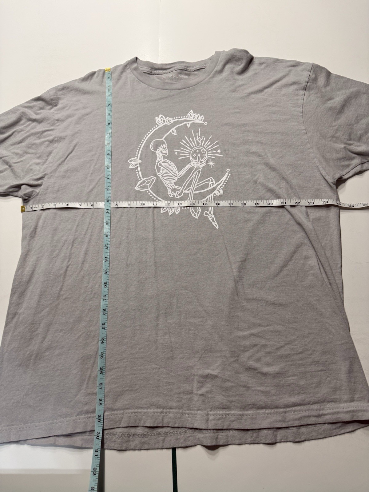 Silver Lining Gray Graphic Tee Skeleton Moon Crystals Shirt Sz 2XL