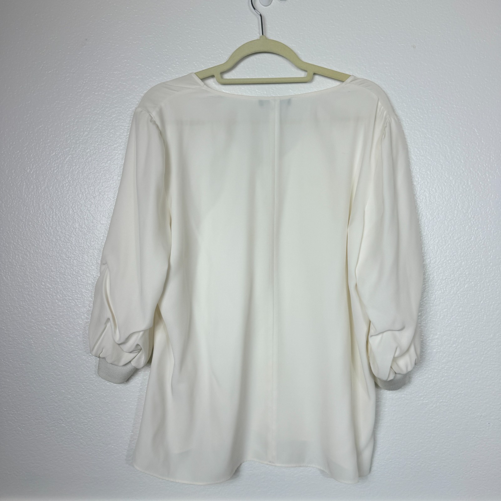 LAFAYETTE 148 Womens L Cream 100% Silk Career Evening Blouse Puff Sleeve