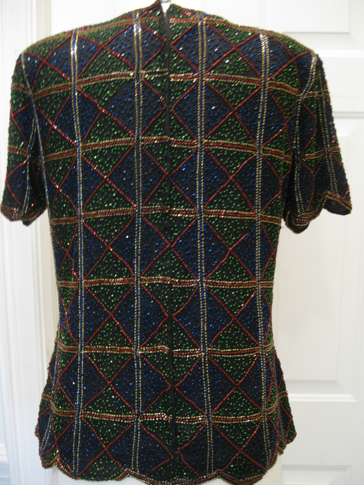 STENAY WOMANS MULTICOLORED SILK BLOUSE WITH STUNNING BEAD DESIGN SIZE M