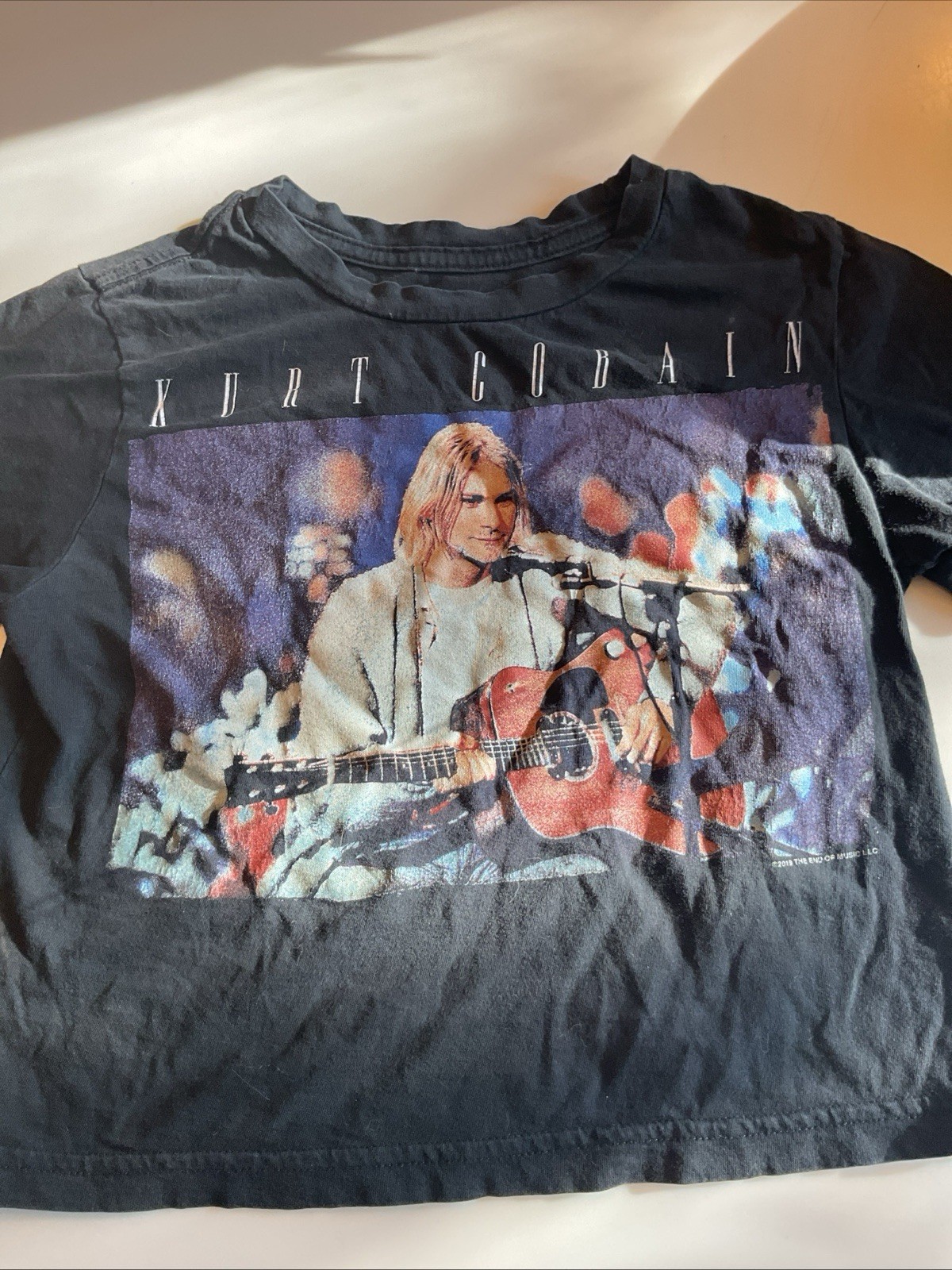 Kurt Cobain T-Shirt Crop Top Black Women Sz XS Short-Sleeve Music Guitar 2019