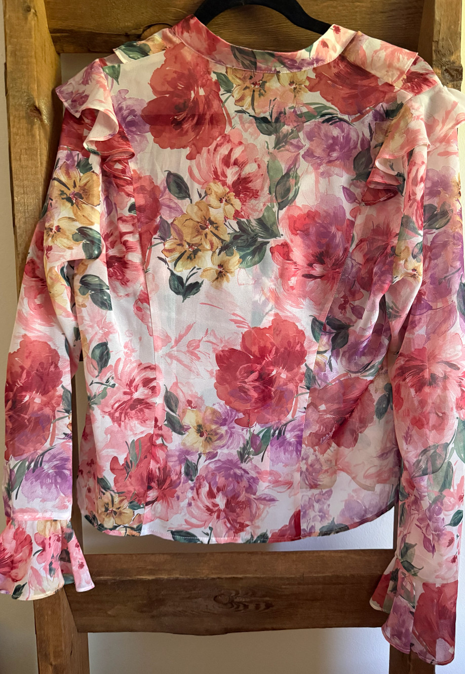 Lulus Floral Top Womens S Office Blouse Flourishing Pink Ruffled Long Sleeve
