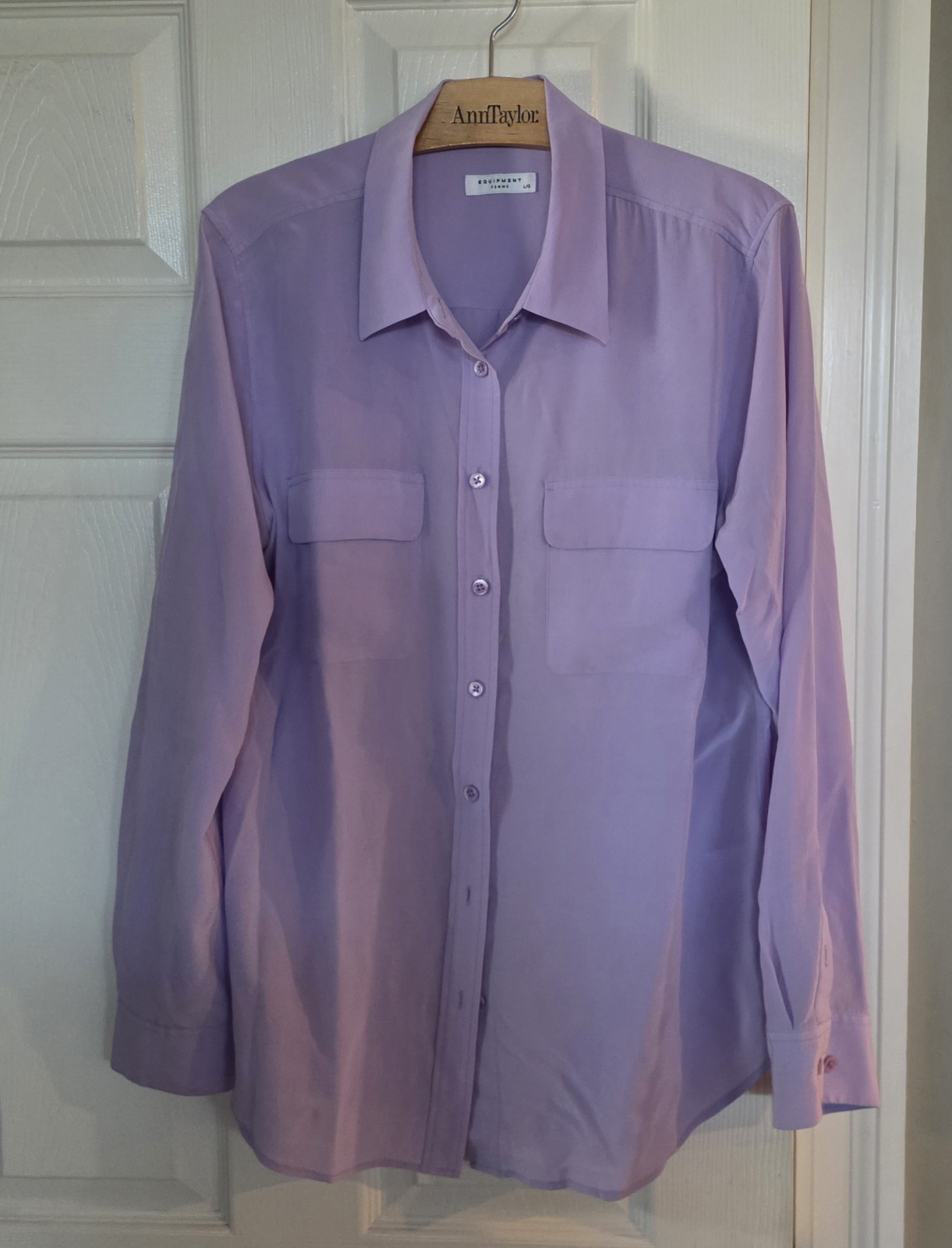 Equipment Femme Silk Button Up Women L Purple Lavender Utility Pocket Blouse