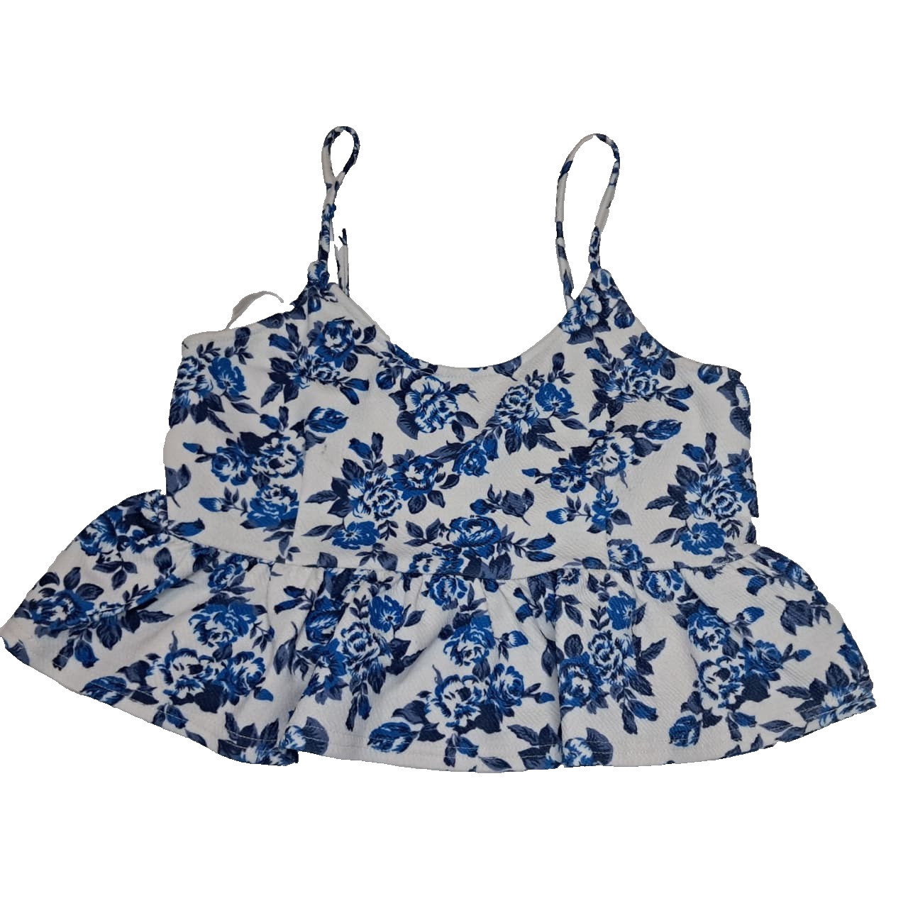 Ally Fashion Blue Floral Spaghetti Strap Ruffle Top – Size 14 (US 10)