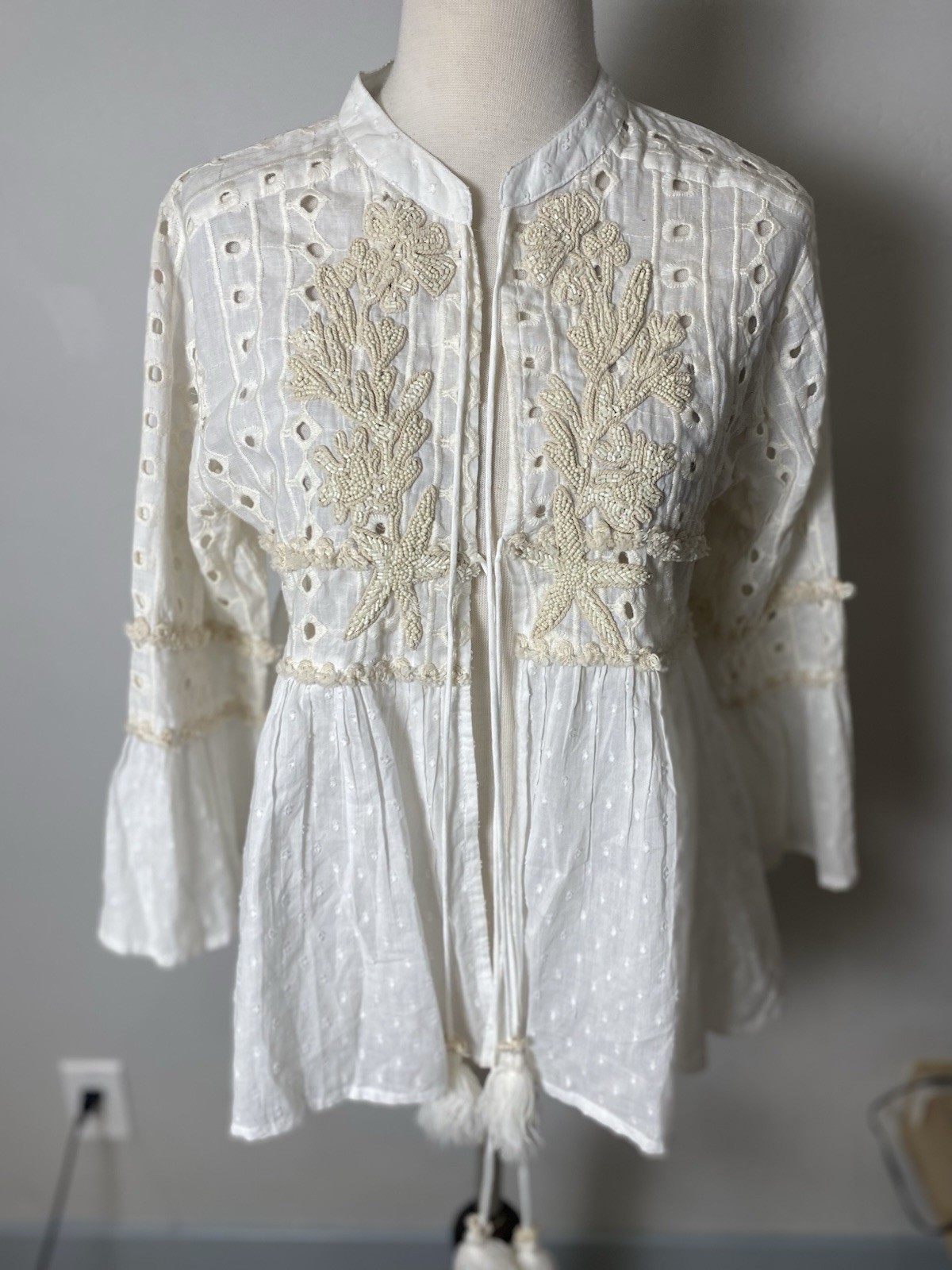 Anthropologie Barok Paris Embroidered Eyelet Cotton Shirt Blouse Size S/M NWT