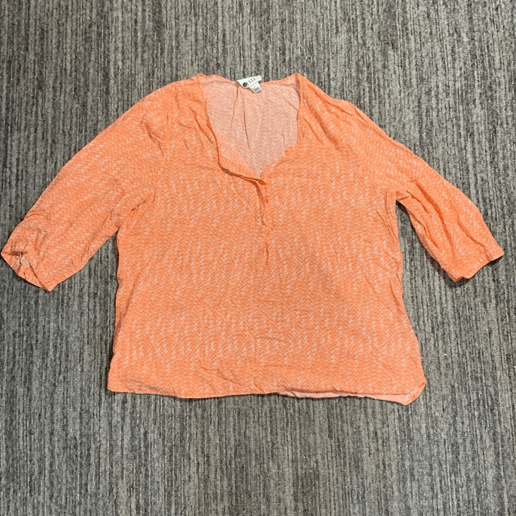 Stylus Women’s XL Orange White 3/4 Sleeve Blouse Top Casual V Neck Lightweight