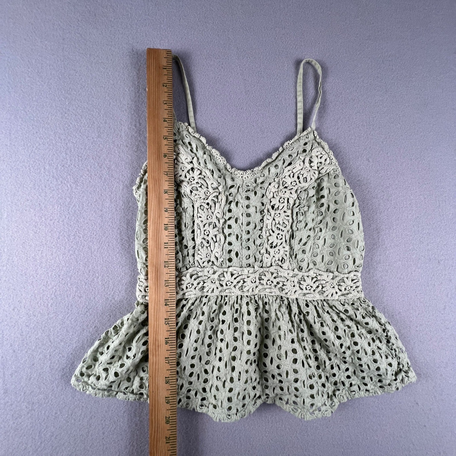 Crochet Lace Top Gaze Eyelet Cami Medium Sage Green Boho Festival Cottagecore