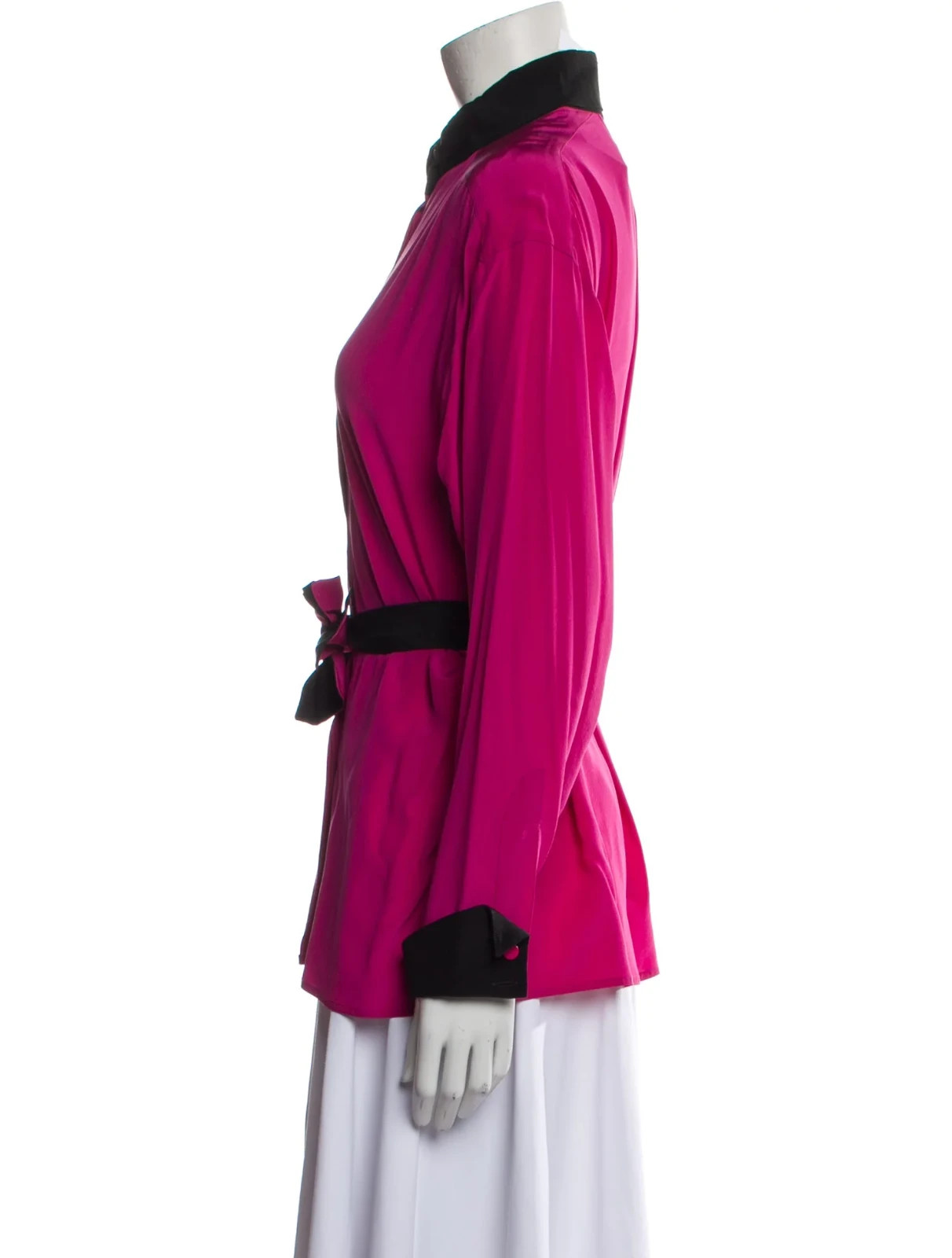 Vintage Karl Lagerfeld Silk Blouse 1990’s Retro Pink Black Top Size XS | US2