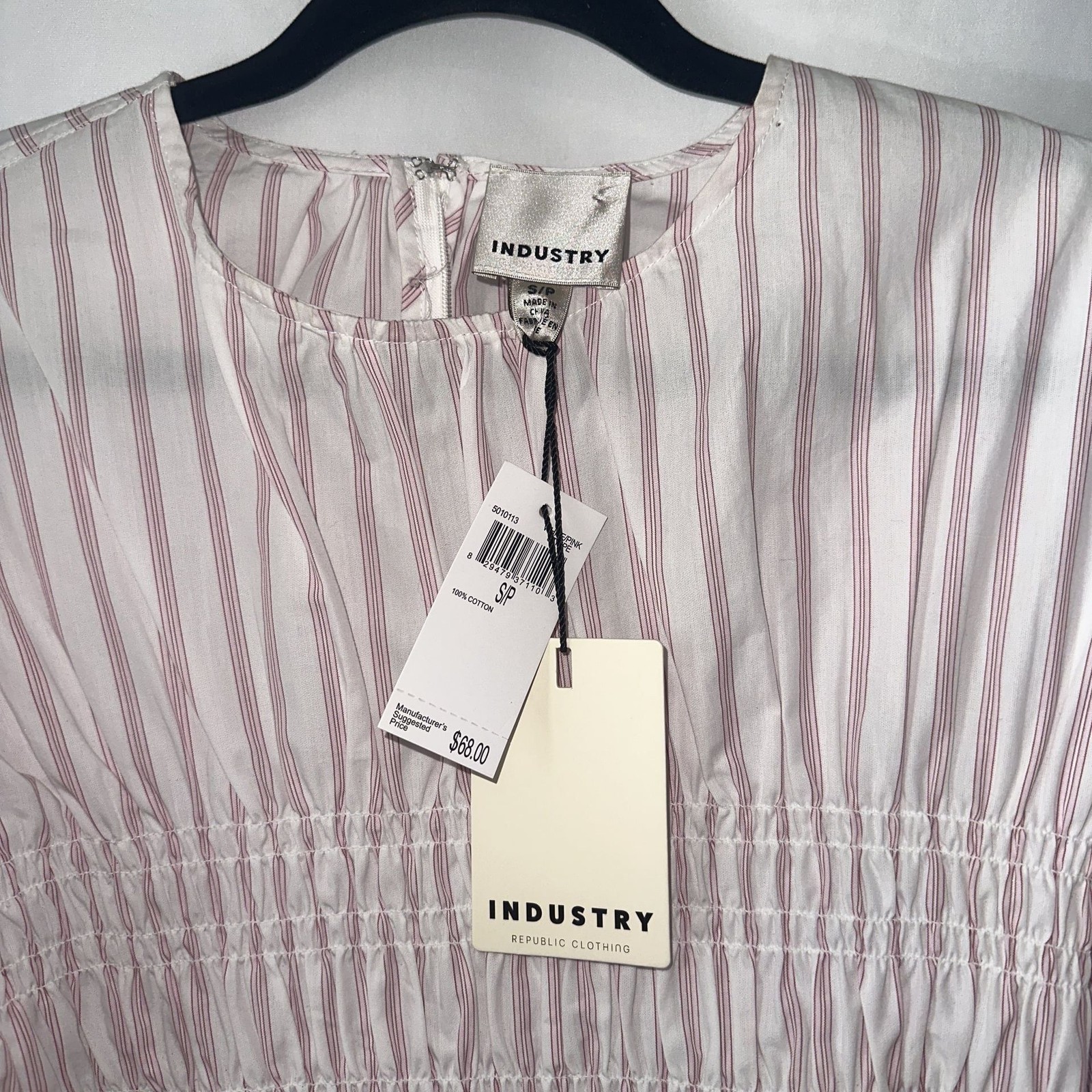 Industry Republic Clothing Striped White Pink Puff Sleeves Blouse