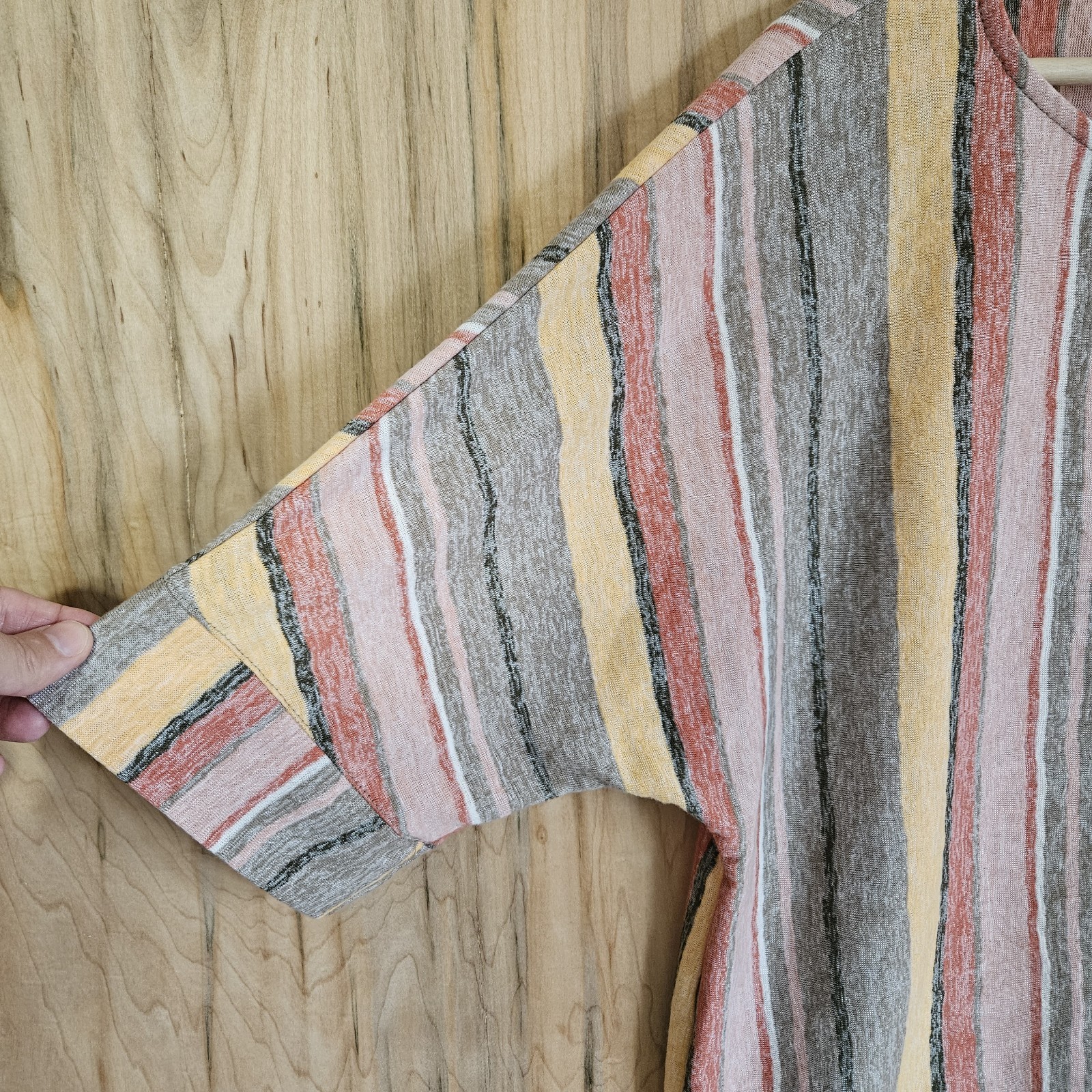 PURE Essence Multicolor Stripe Knit Short Sleeve Top Tie Front Wms Med Oversized