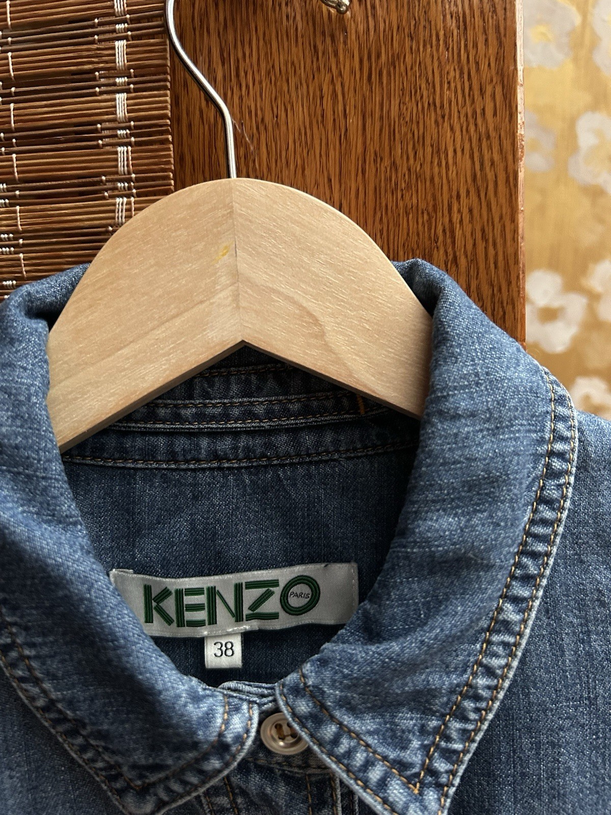 Kenzo Paris Embroidered Tiger Denim Long Sleeve Women’s Shirt In Blue Size 38