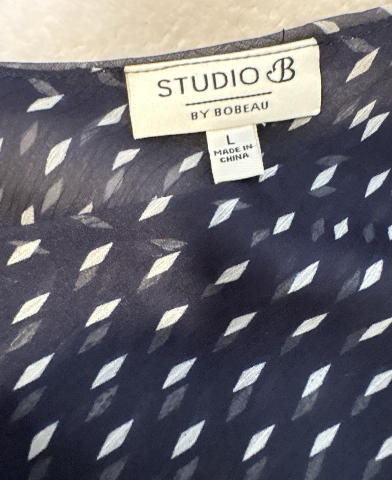 NWT Blue W/ White Double Layer V-neck Blouse Women Large Studio B By Bobeau