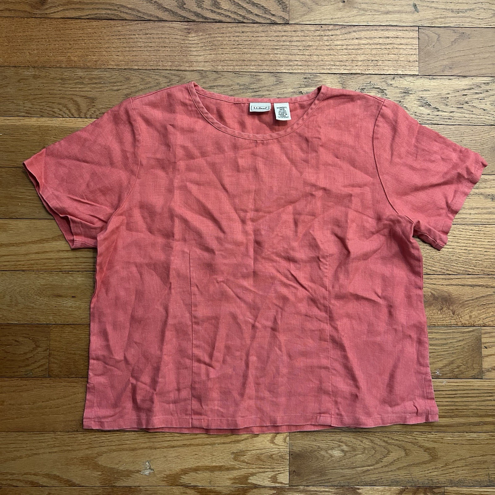 Ll Bean 100% Linen Coral Pink Shirt Top Blouse Medium