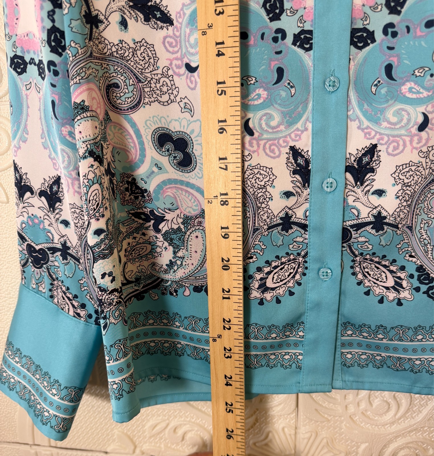 Rachel Zoe Satin blouse S Aqua Paisley Beautiful Shirt Career Boho Chic SKU 186