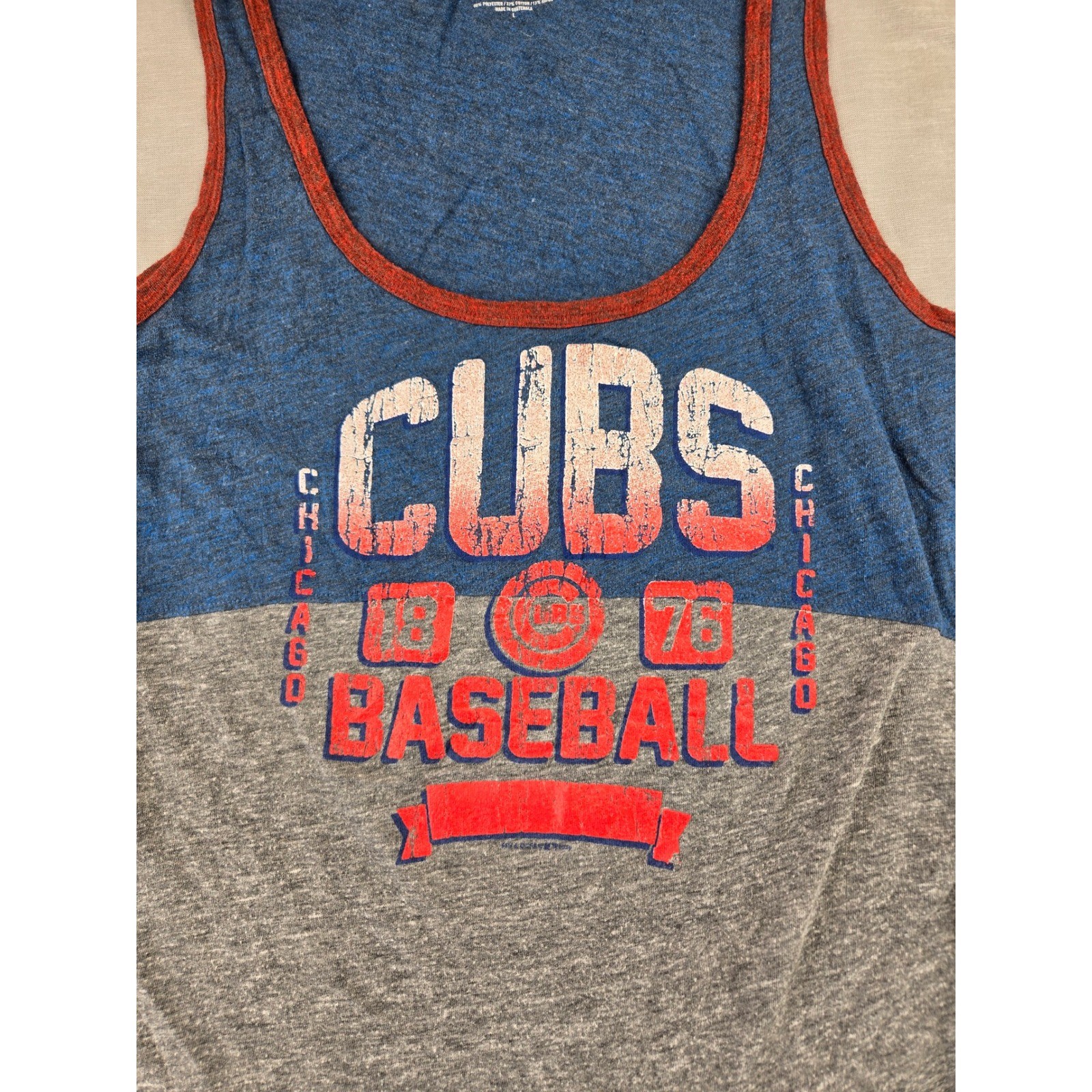 5th & Ocean Chicago Cubs MLB Colorblock Tank Top Blue Grey Red Large