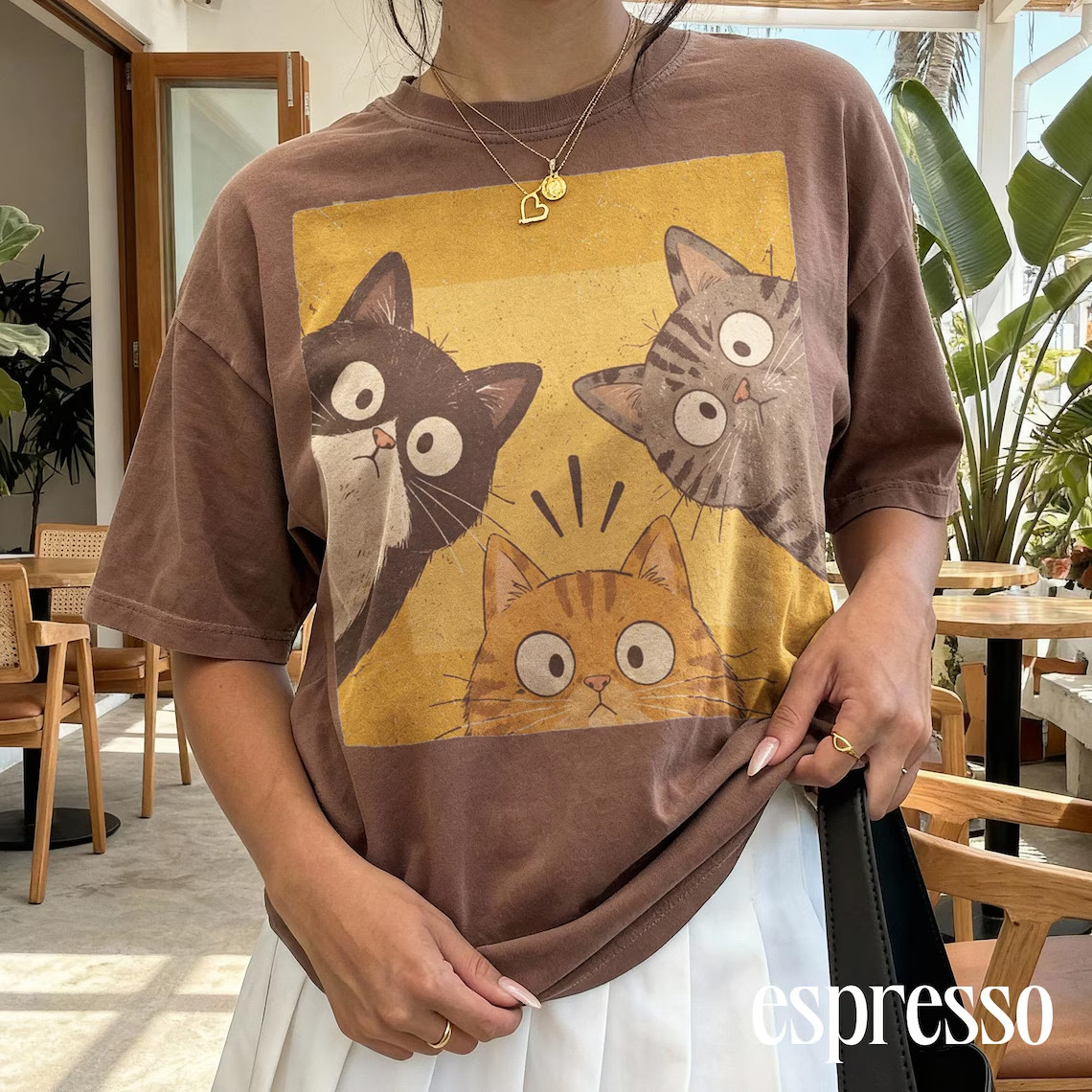 Vintage Funny Curious Cats Graphic Tee, Cute Cat Lover Shirt, Whimsical Retro Ae