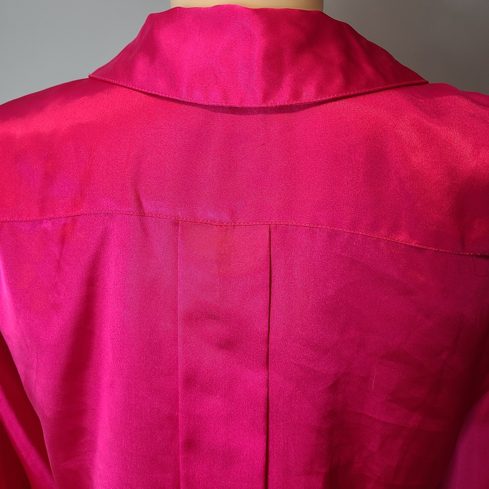 Vtg 80s 90s Top Satin Pink Pleated Retro Pink Statement Tailored Collared Sz M