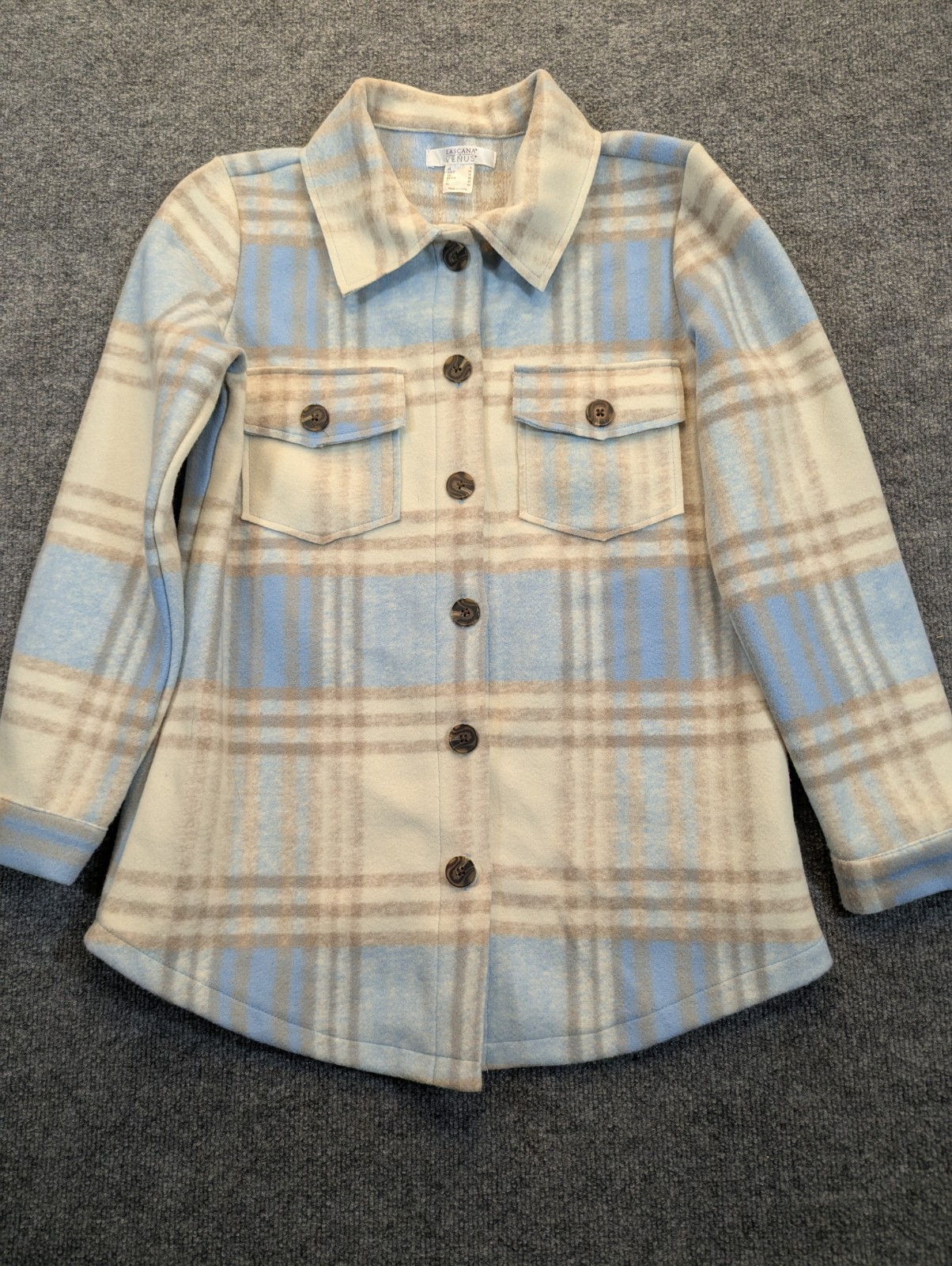 Lascana For Venus Light Blue/Cream Button Down Flannel Shirt Jacket Sz 4