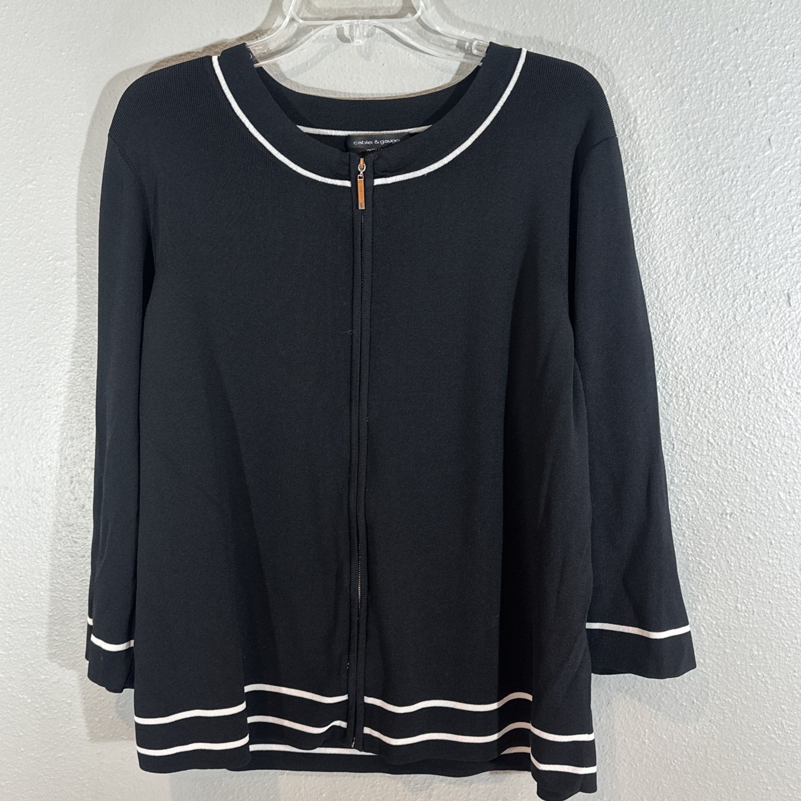 Minimalist Modern Classic Knit Top Womens 3X Black Cable Gauge Structured Layer