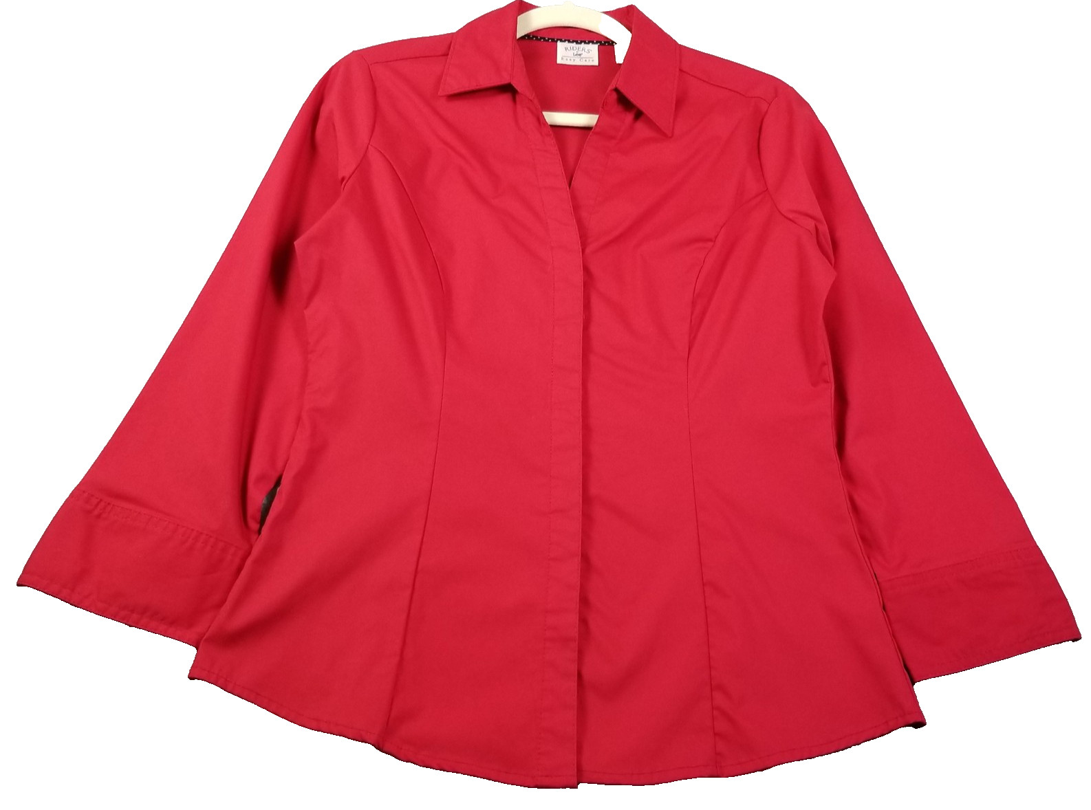 RIDERS Lee Button Up Shirt Women’s Small S Red 3/4 Sleeves Easy Care Stretch Top