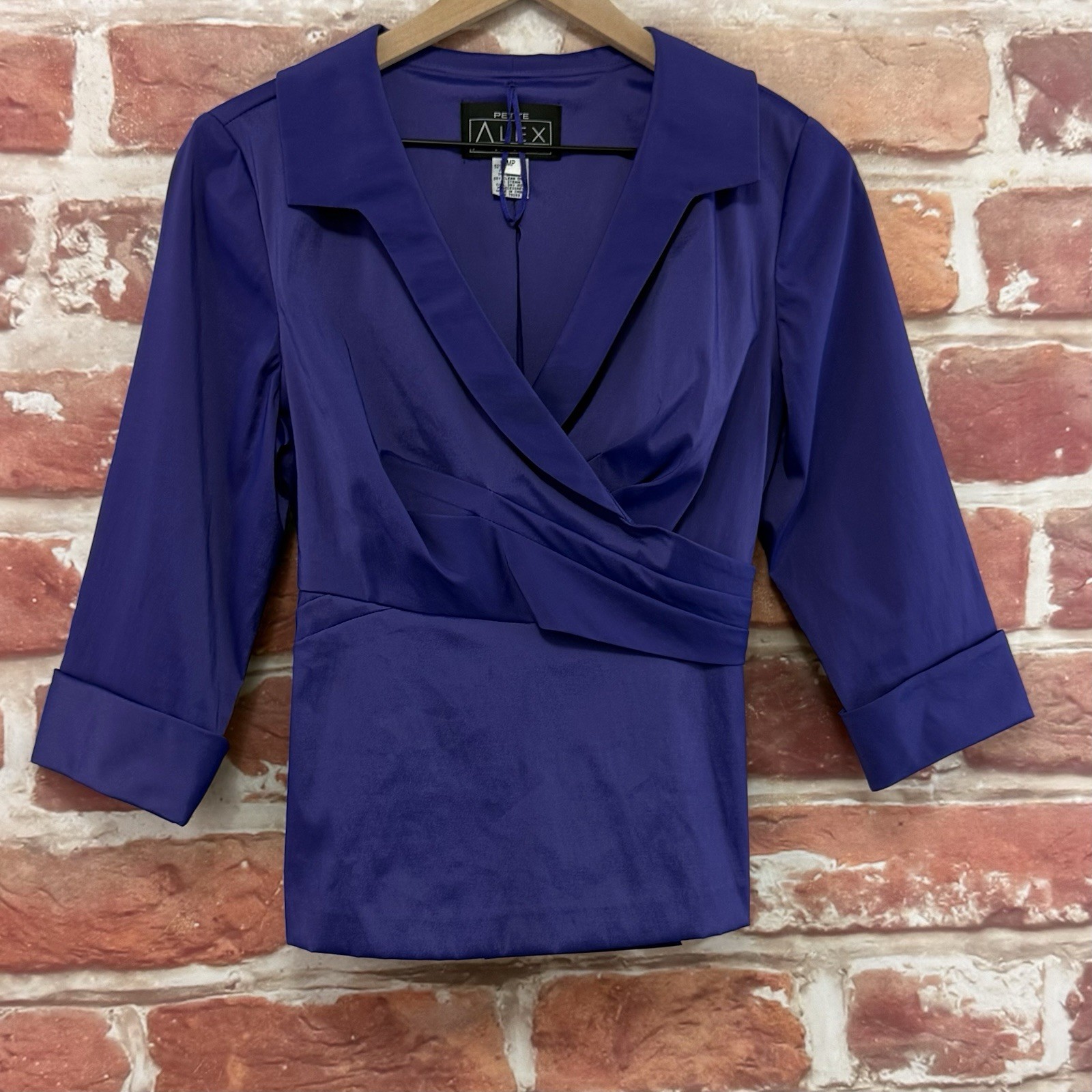 Alex Evenings Top Womens MP Purple Wrap Tie Back Evening Occasion Blouse Shirt