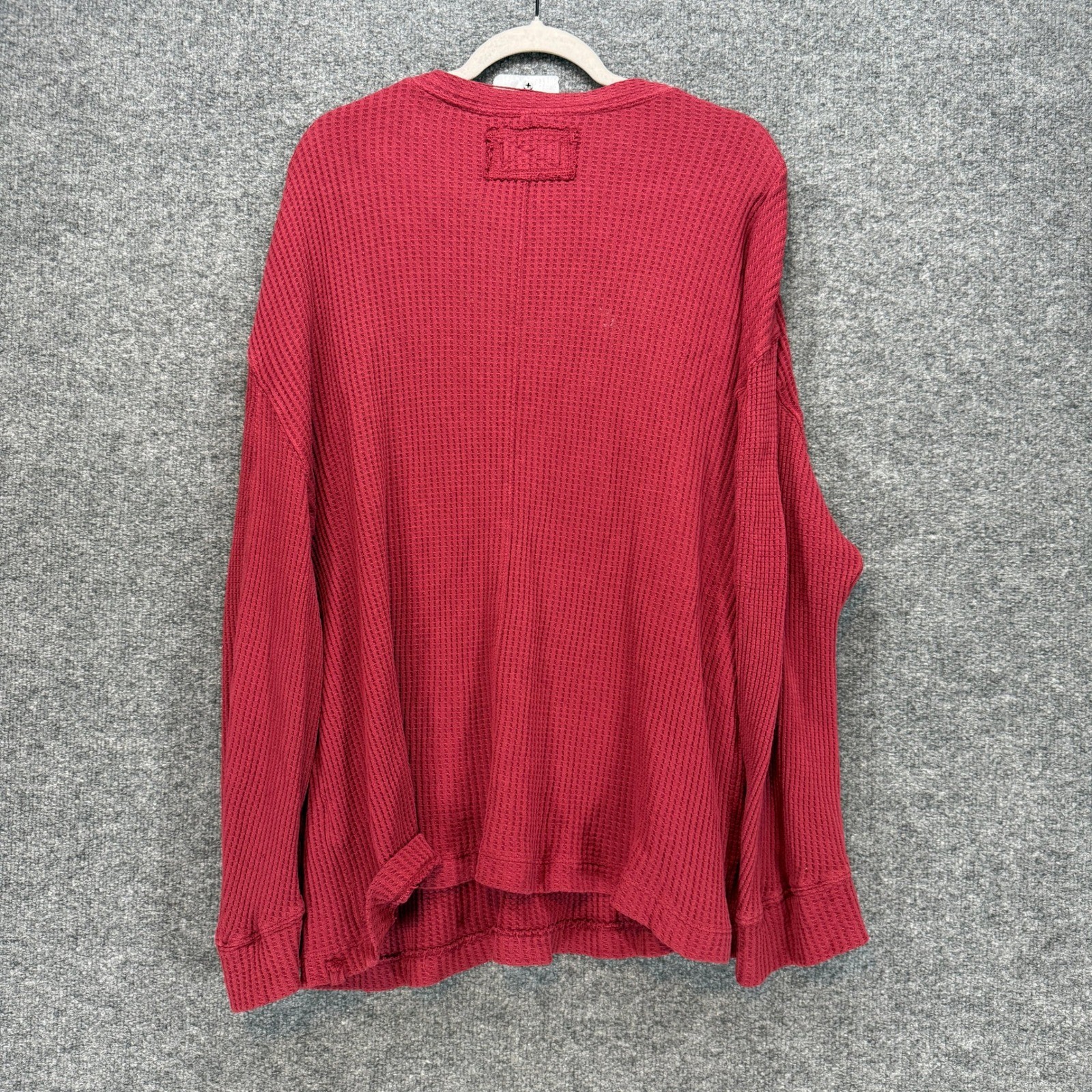 We The Free Shirt Women Medium Red Waffle Knit Oversized Thermal Bohemian