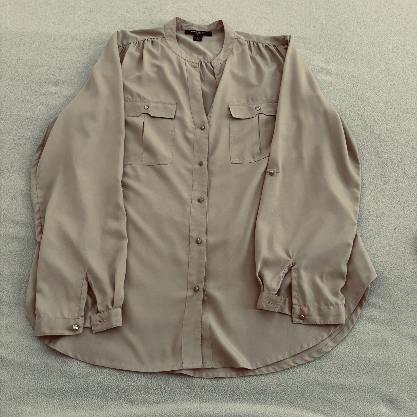 VTG Nine West Women Button Front Long Sleeve Sz L Work Wear Career Professional
