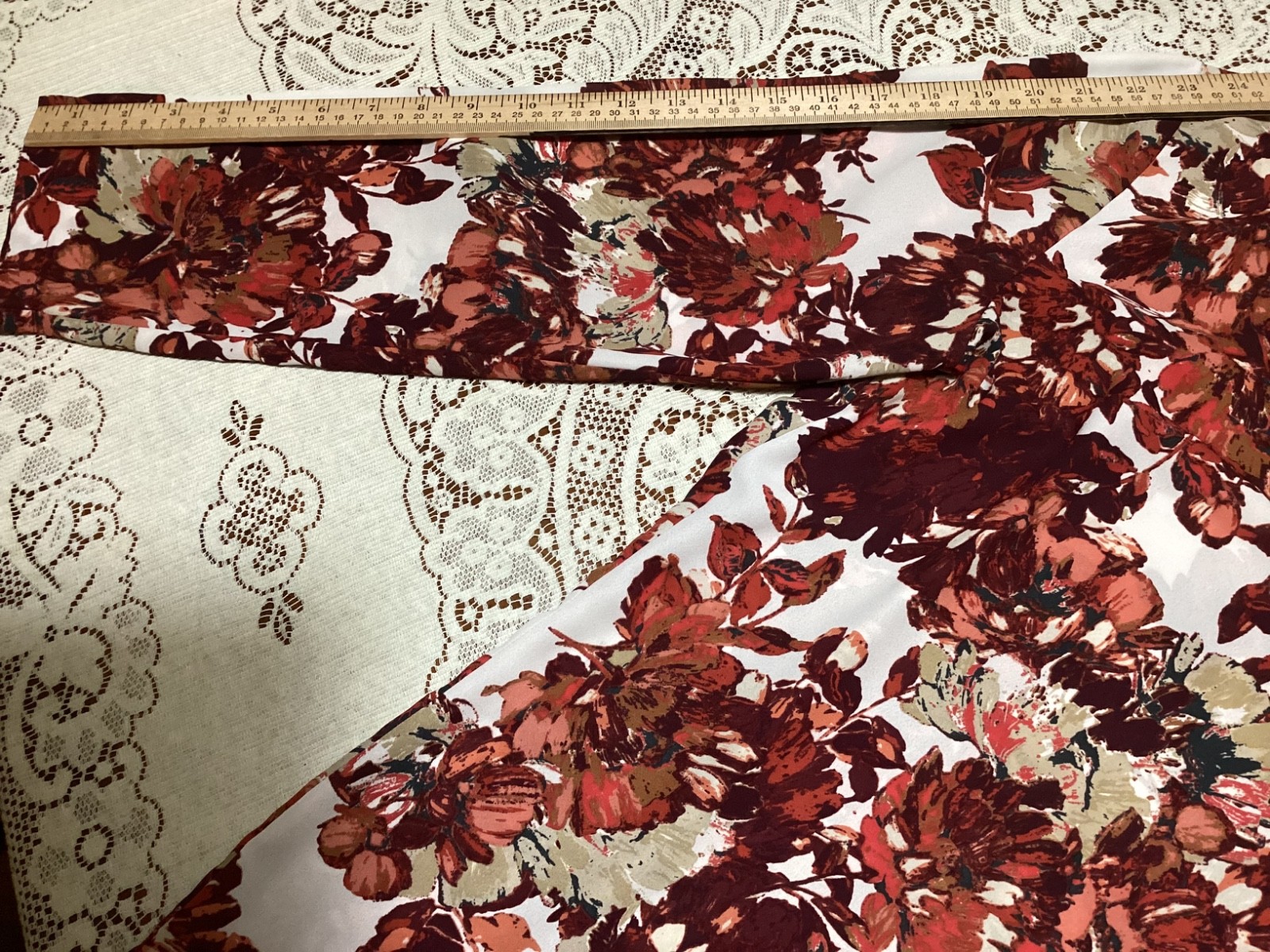 FALL Van Heusen L/XL Tunic Top Floral Leaves Burgandy Orange Brown Adjust Tabs