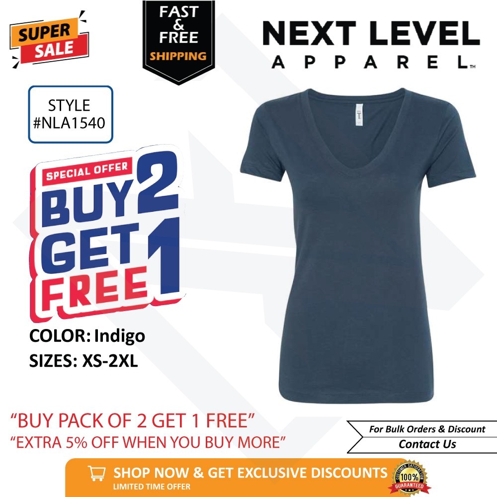 Next Level 1540 Women’s Ideal V Neck T-Shirt Buy 2 Get 1 Free Offer on XS-2XL